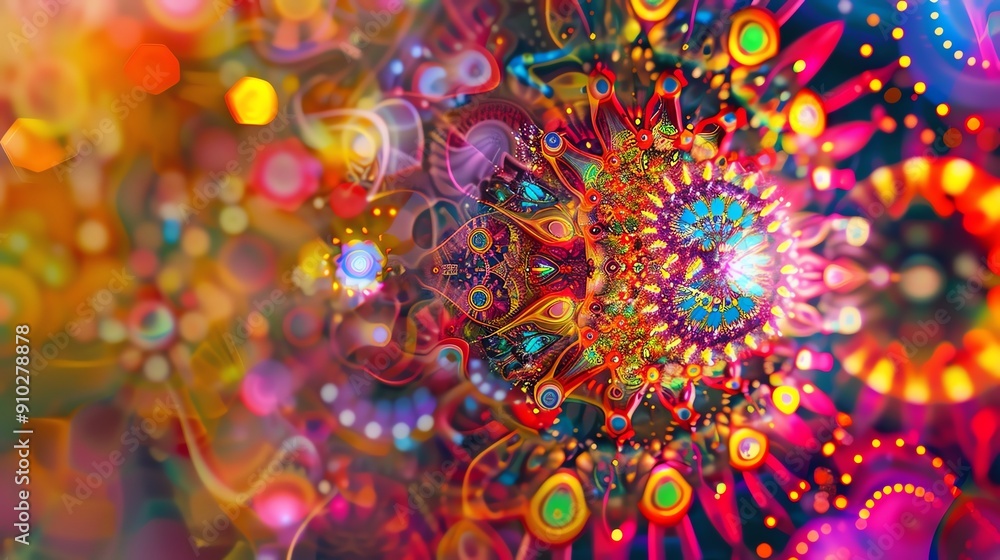 Poster abstract colorful fractal design with swirling patterns and glowing lights. perfect for backgrounds,
