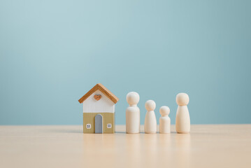 Happy home protech family life concept. Safety wooden house support love and dream. Real estate mortgage, Property investment and asset management, buy or rent finance business, home loan concept