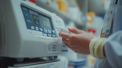 Patient using a glucose meter to check blood sugar levels with medical support, high-quality image