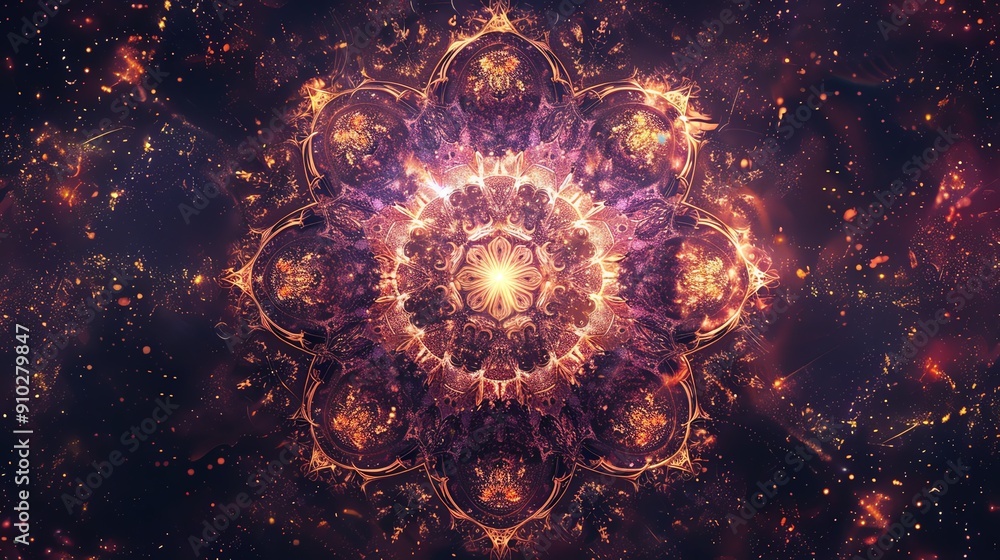 Poster abstract fractal pattern with vibrant colors and intricate details. a mesmerizing digital artwork.
