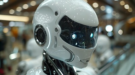 Fototapeta premium Futuristic Robotic Cyborg Head with Advanced Digital Sensors and Interface