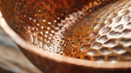 Close-up of textured hand hammered copper surface