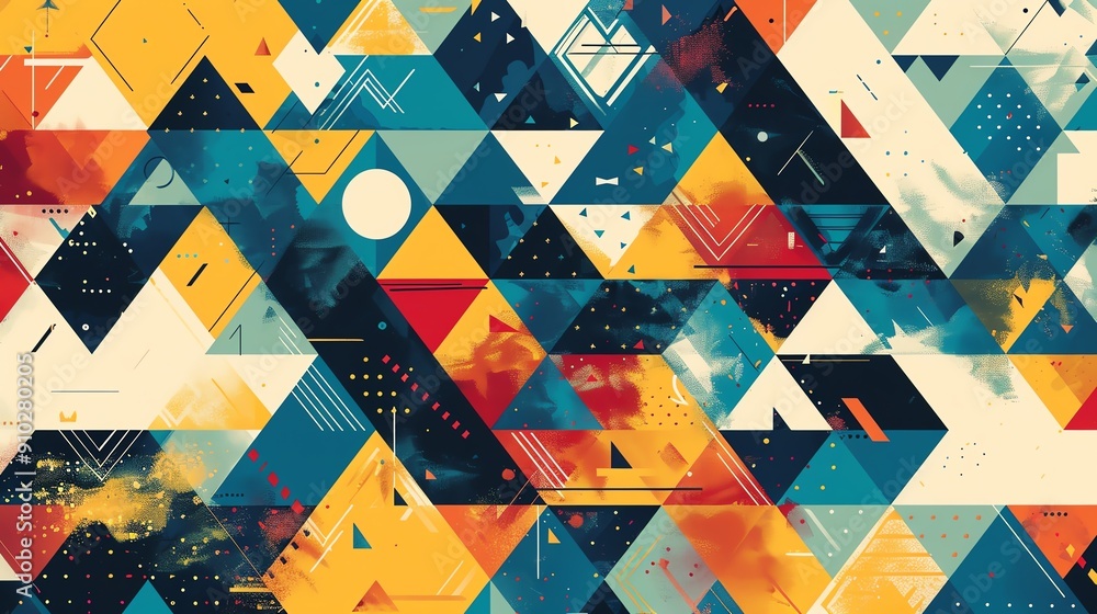 Poster abstract geometric pattern with vibrant colors and triangles. digital art background.