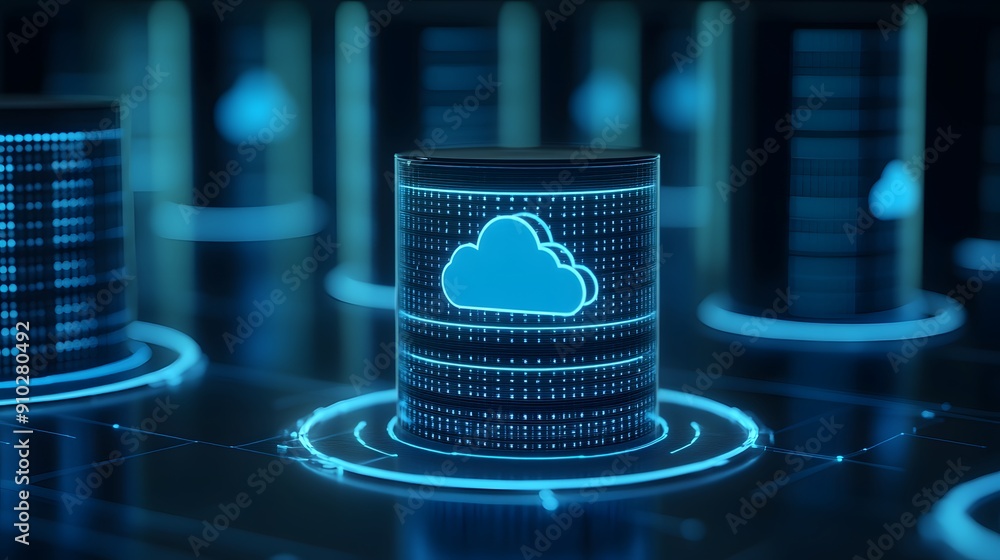 Poster digital cloud symbol on server in data center representing cloud storage, data management, and futur