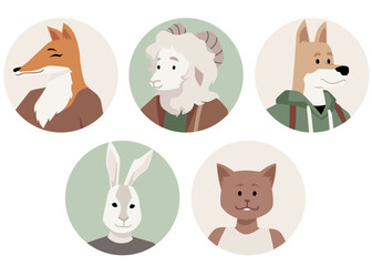 A collection of stickers with animal characters in human costumes.