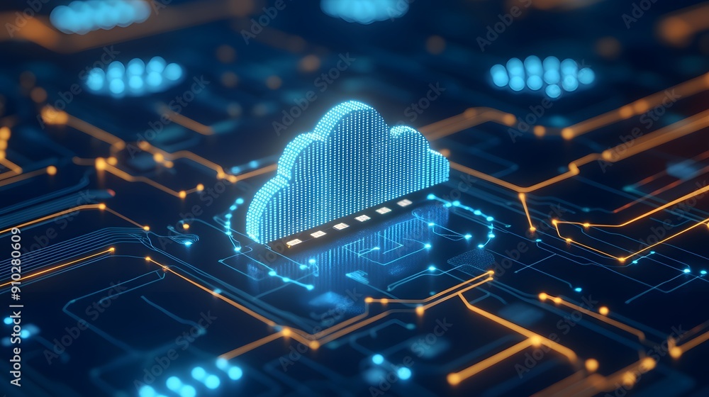 Aufkleber digital cloud technology and modern network connections concept with illuminated cloud symbol on fut