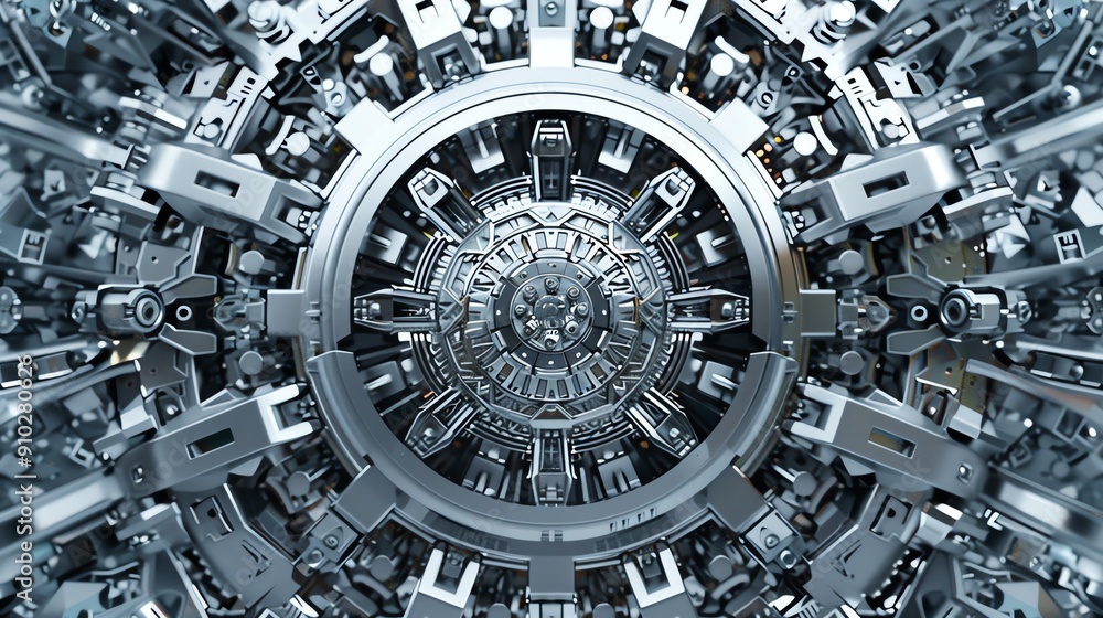 Poster Abstract metallic background with intricate gears and cogs, creating a futuristic and complex design.