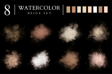 Set of abstract natural watercolor splash, Smudges and smoke stains without background. Vector texture, dusty sand, dust splash. Soft Pastel Hand painting stains in pastel soft colors Beige Brown