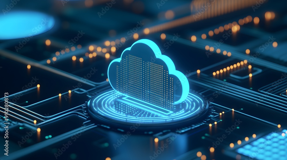 Aufkleber digital cloud technology concept on futuristic circuit board. represents data storage, computing, an