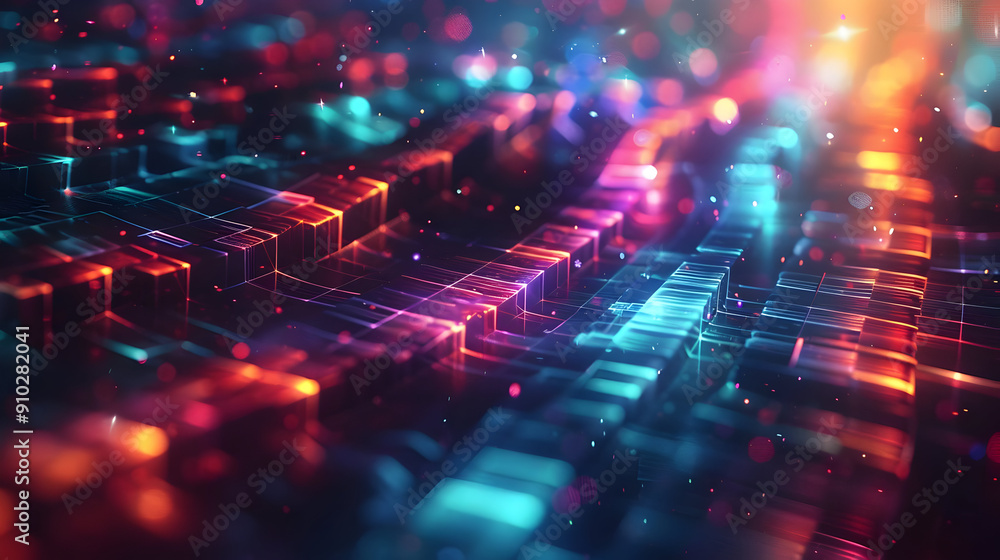 Poster abstract 3d background with glowing lines and cubes