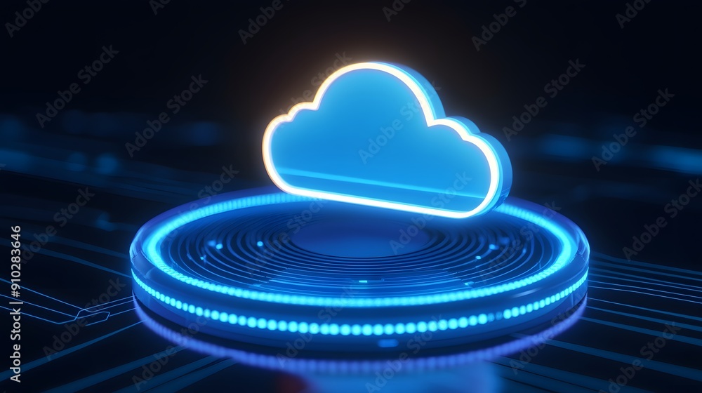 Poster digital illustration of glowing cloud technology, symbolizing modern digital innovation and cloud co