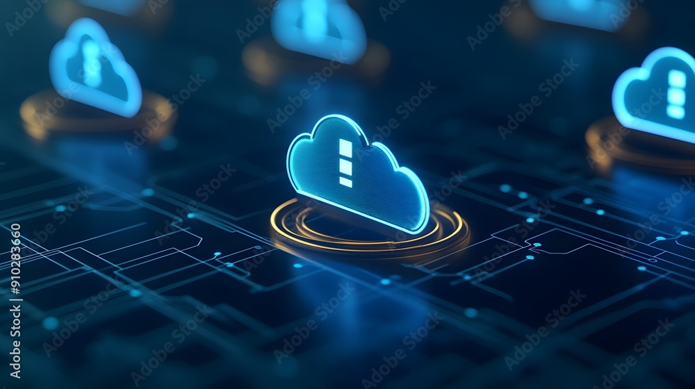 Aufkleber digital rendering of glowing cloud icons representing cloud computing and data storage solutions in 