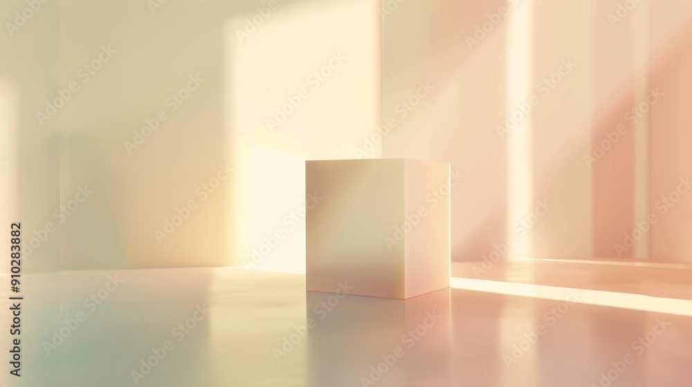 Poster minimalist white platform in soft light. a simple white platform sits in a minimalist setting, bathe