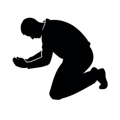 a man praying on god vector silhouette isolated white background