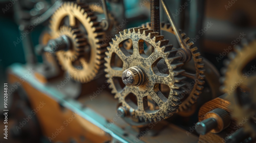Aufkleber closeup of interlocking machine gears. a detailed image showcasing a series of interlocking metal ge