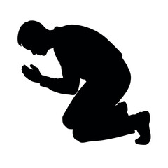 Obraz premium a man praying on god vector silhouette isolated white background