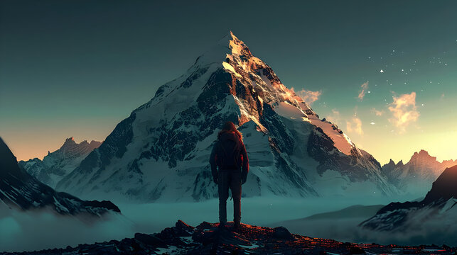 Man Standing on Mountain Peak Illustration