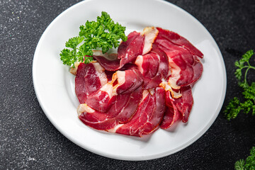 duck breast magret smoked poultry fresh meal food snack on the table copy space food background rustic top view