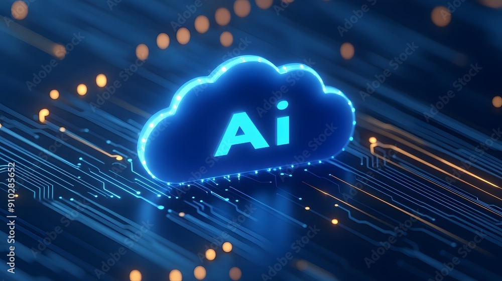 Aufkleber futuristic 3d illustration of ai technology in cloud computing. high-tech blue glowing visual on a d