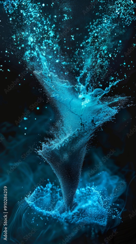Poster vortex of blue energy in abstract digital art. dynamic swirling patterns and light effects on a blac