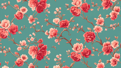 Seamless vintage floral wallpaper: abstract background with beautiful flower motifs, textured patterns, and nature-inspired design for spring and summer decor