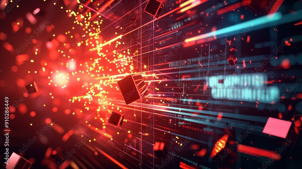 Poster cyber security concept with abstract background of digital system under attack. global network conne
