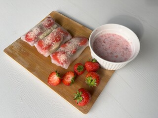 Vietnamese Fruit Spring Rolls are filled with a variety of fruit. These rolls could be served for lunch, dinner, or as finger food at the afternoon tea and pre-party.