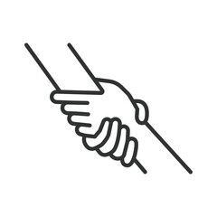 Support hands, in line design. Helping, supportive, hand support, caring, hands holding on white background vector. For the theme support hands editable stroke icon.