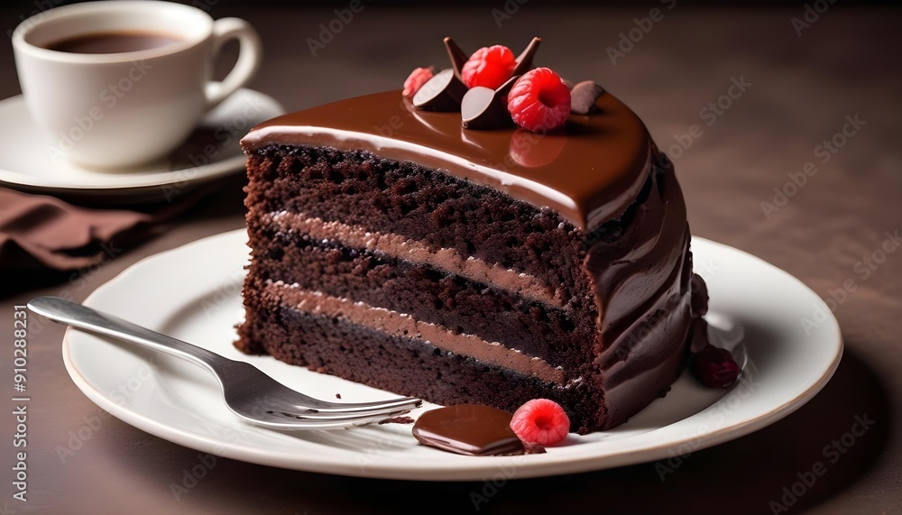 Poster Delicious birthday chocolat cake with topping