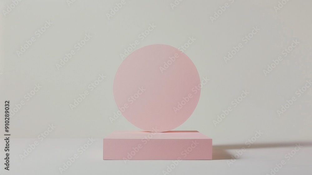 Poster pastel pink circle on platform. minimalist geometric shape design with a pink circle on a square pla