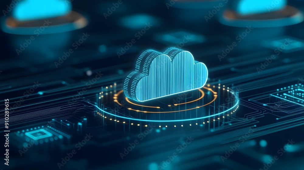 Poster futuristic cloud computing concept with digital network, data storage, and technology integration. a
