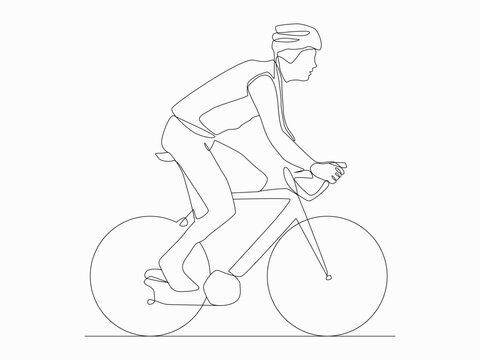 One continuous single drawn line art of a man cyclist, bicyclist, cycler, wheelman, bicycler .