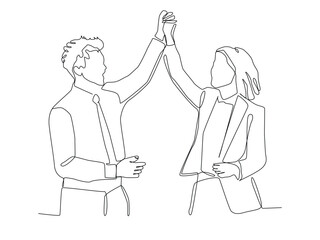Continuous one line art of business people shaking hands.