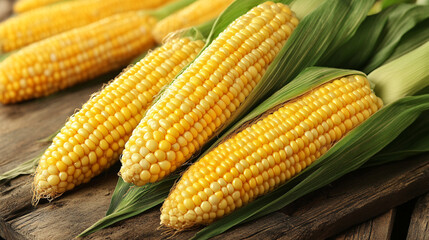 Appetizing, ripe ears of corn close-up