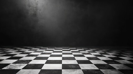 Checkerboard Floor with Dramatic Lighting