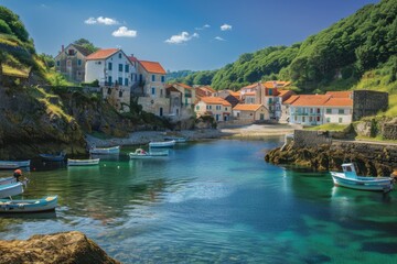 Showcase the beauty of a picturesque seaside village. AI generated