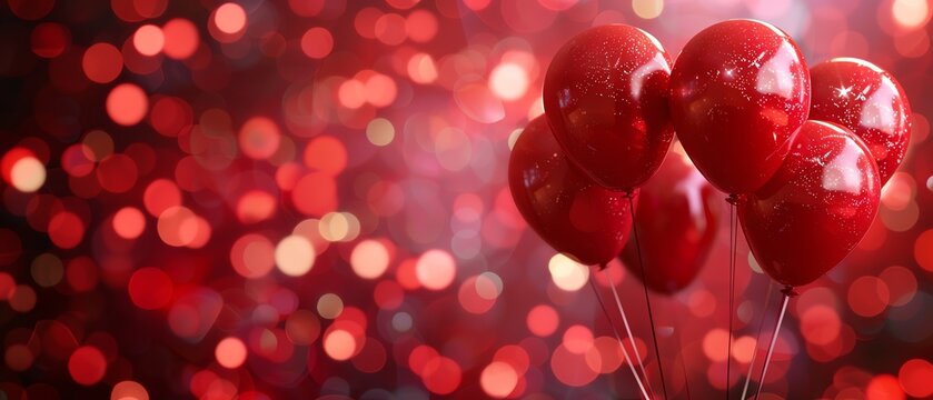 Luxurious red balloons with sparkling bokeh background, ideal for celebrations, parties, and festive events