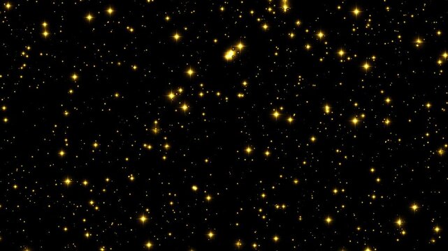 Gold dust particles fly in slow motion in the air lingering slowly. Dust Particles Background Bokeh Lights Background on Black Background 4k Footage Snow Particles Background.
