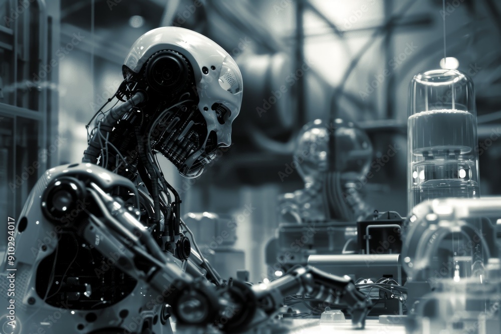 Aufkleber a robotic figure with advanced technology, depicting the future of artificial intelligence, robotics