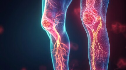 Close-up of leg with varicose veins disease. Glowing image