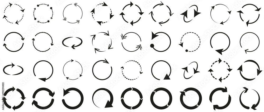 Aufkleber Circular arrows in black. Set of reload, refresh, reset symbols. Circle arrow icons. Simple arrows icons