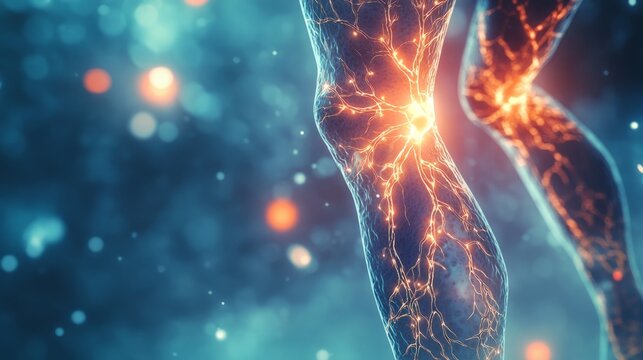 Close-up of leg with varicose veins disease. Glowing image