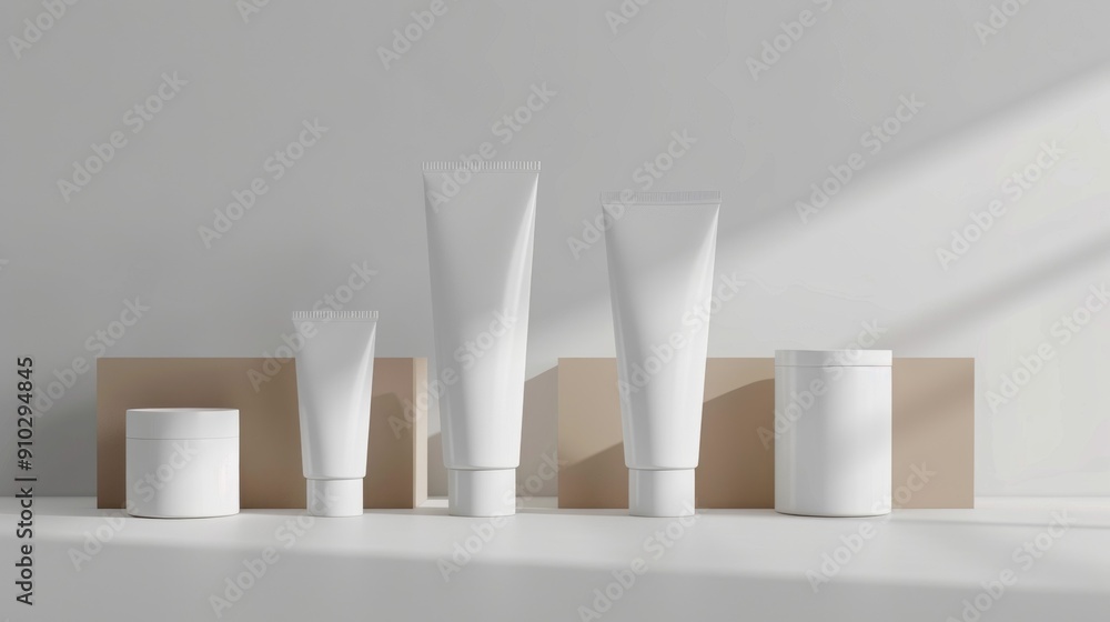 Aufkleber minimalist product display with white tubes and jars. clean and simple product display featuring whi