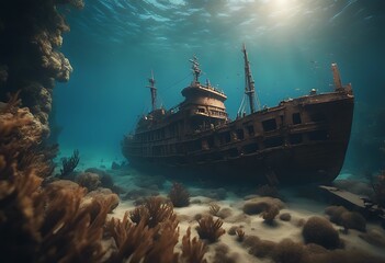 sea shipwreck render d ship undersea dolphin ocean nautical tall water maritime mystery mysterious skittish wreckage wreck ruin three-dimensional sunk sunken