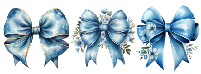Set of blue bows png, bows isolated on a transparent background