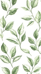 Fototapeta premium Elegant Green Leaf Pattern Detailed Botanical with Hand Drawn Pencil Sketch Style