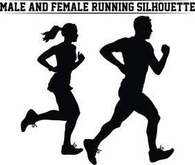 Male and female Running Silhouette. Runner silhouette set of sprinters, runners and joggers running track or jogging. People silhouettes in outline. Women and men, male and female athletes racing.