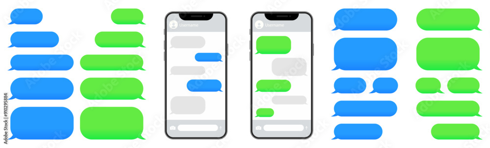 Poster Phone with messenger app. Chat message app frame for smartphone. Messaging with speech bubble