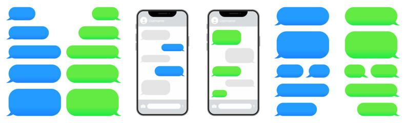 Phone with messenger app. Chat message app frame for smartphone. Messaging with speech bubble