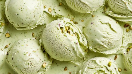 Fototapeta premium Detailed top view of pistachio ice cream, forming a flavorful and inviting background.